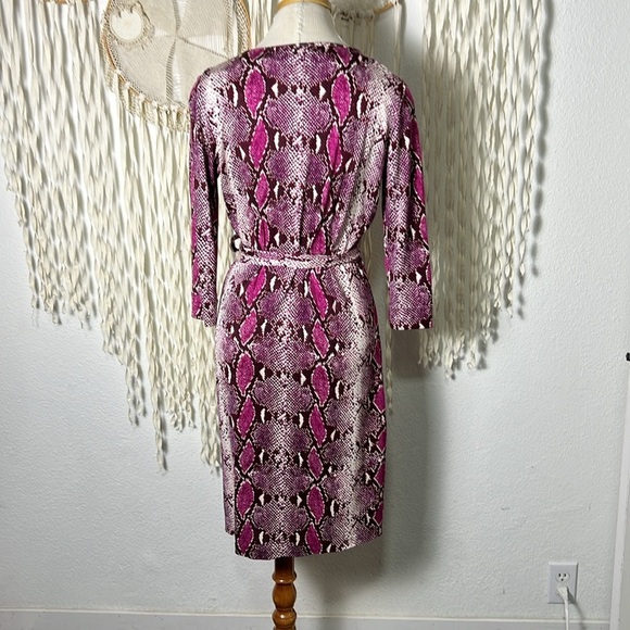 Diane Von Furstenberg | DVF Silk Pink Black Snake Print Julian Two Wrap Dress 12 - Picture 5 of 11